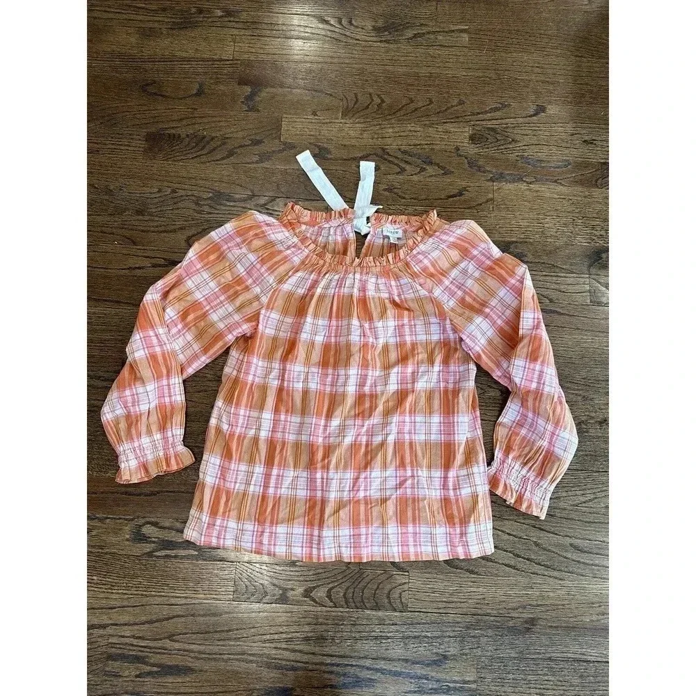 NWT J. Crew Smocked-neck Women's top in Spring plaid Color Size XS 2771
